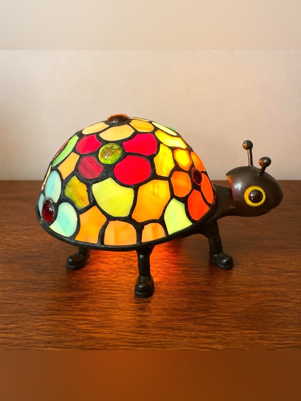 Vtg Quoizel Ladybug Tiffany Style Stained Glass Accent Lamp Whimsical Woodland